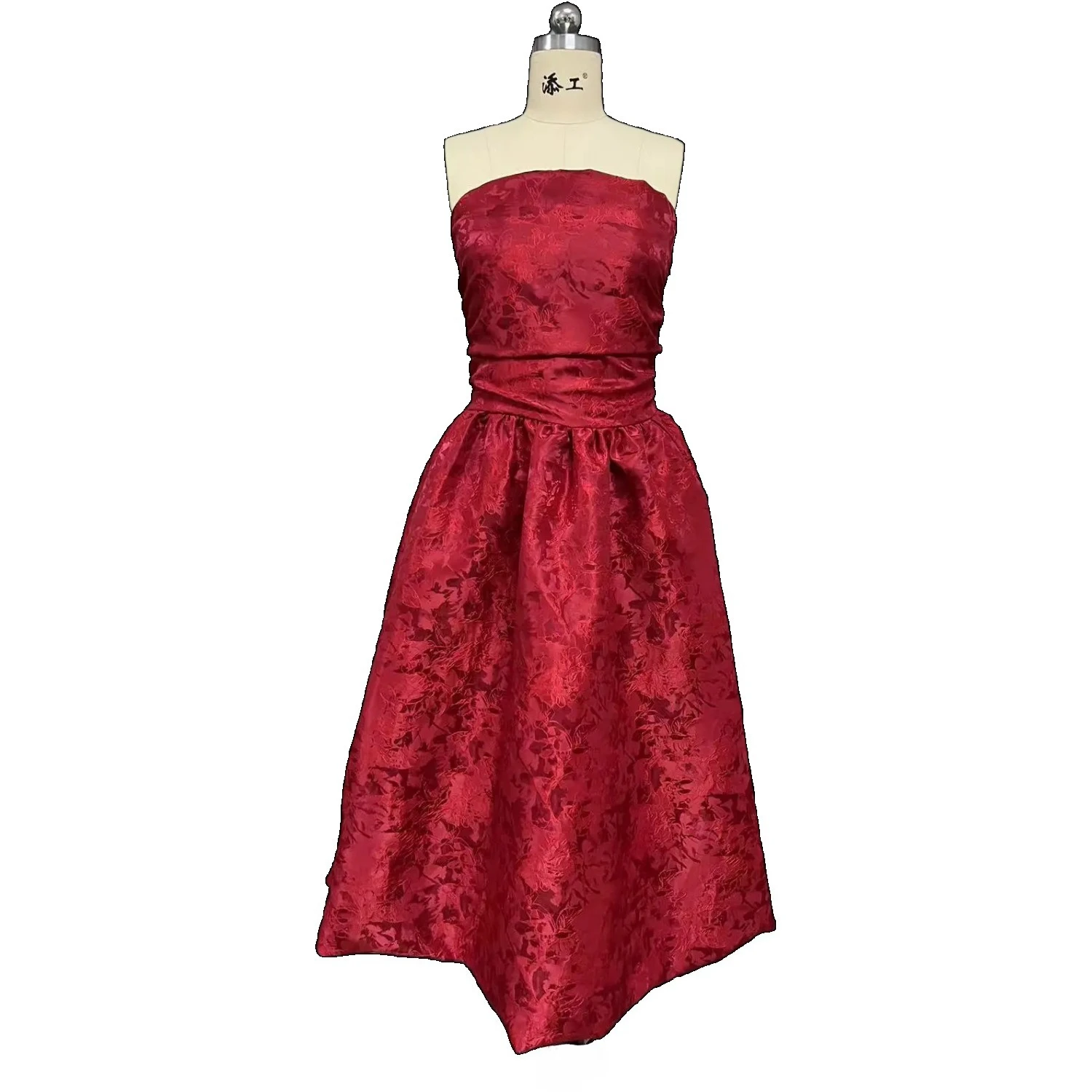 

Noble Jacquard Strapless Sleeveless Back Lace Up Tea Length Formal Evening Birthday Party Dress