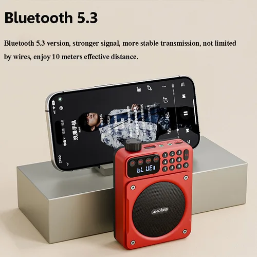 Imagen 2 del producto Mini Radio FM Digital con pantalla HD, radios de 76-108mhz, altavoz inalámbrico Bluetooth 5,3, amplificador de voz portátil con ranura USB para tarjeta TF