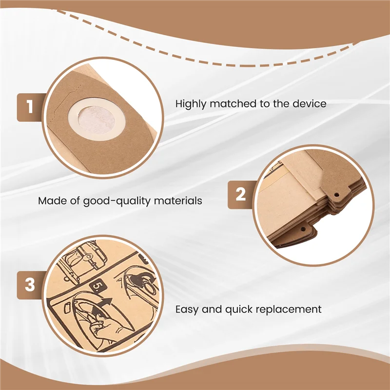 MAKE-10Pcs filtre à vide sac à poussière collection sac poubelle 6.904-322.0 sacs sous vide pour Karcher A2004 WD2 pièces d'aspirateur