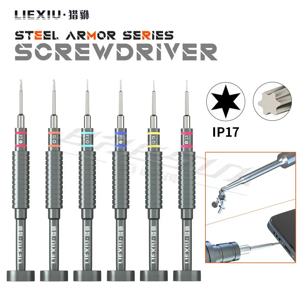 LIEXIU Steel Armor-D2-Serie Schraubendreher mit Schwanzstopfen der Serie 17, starke magnetische Adsorption für iPhone Android, Reparaturöffnung