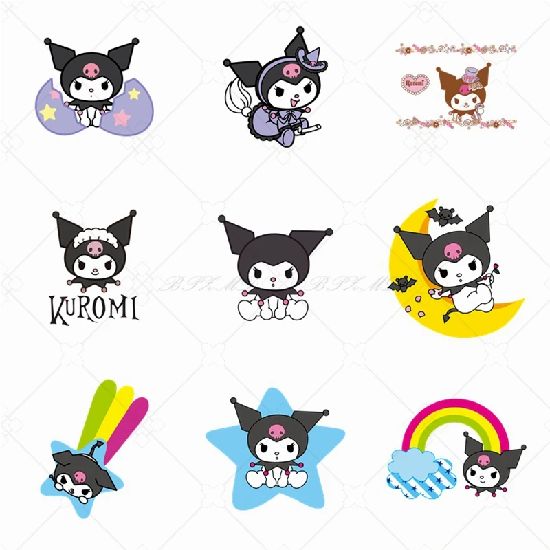 Parches termoadhesivos Sanrio Kuromi para planchar, pegatinas de transferencia de calor para ropa de niños, parche Fusible