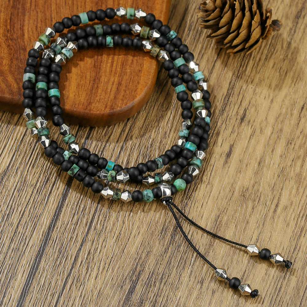 

Retro Black Round Beads Multi-Layer Pull-Style Beaded Bracelet For Men Women Fashion High-End Hand Jewelry