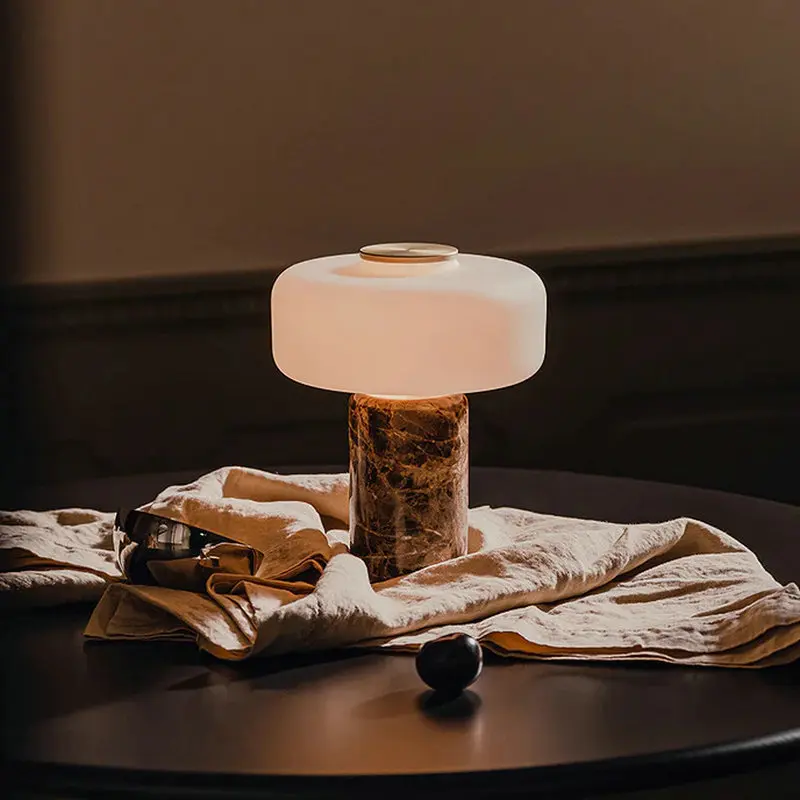Modern Minimalist Luxury Glass Lampshade Marble Base High-End Desk Lamp for Bedroom Bedside Study