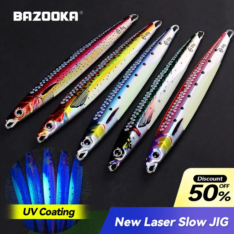 

Bazooka UV Slow JIG Fishing Lure Boat 3D Print Laser Luminous Jigging Metal Spoon Hard Lead Sinking Pike Bass Tuna Winter Bait