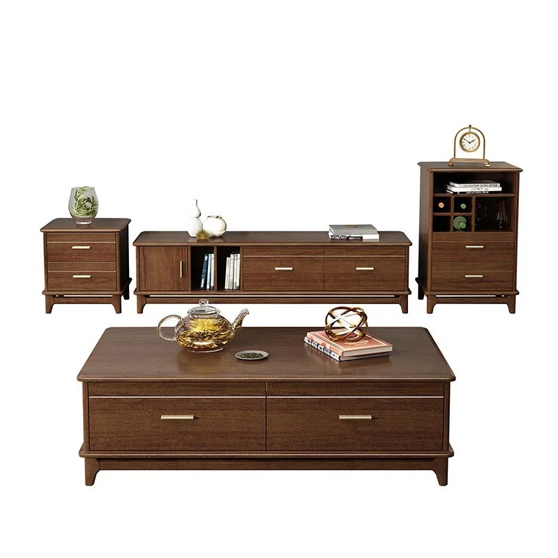 

Walnut TV Cabinet Modern Solid Wood Nordic Living Room Wall Cabinet Tea Table Combination Storage Floor Cabinet