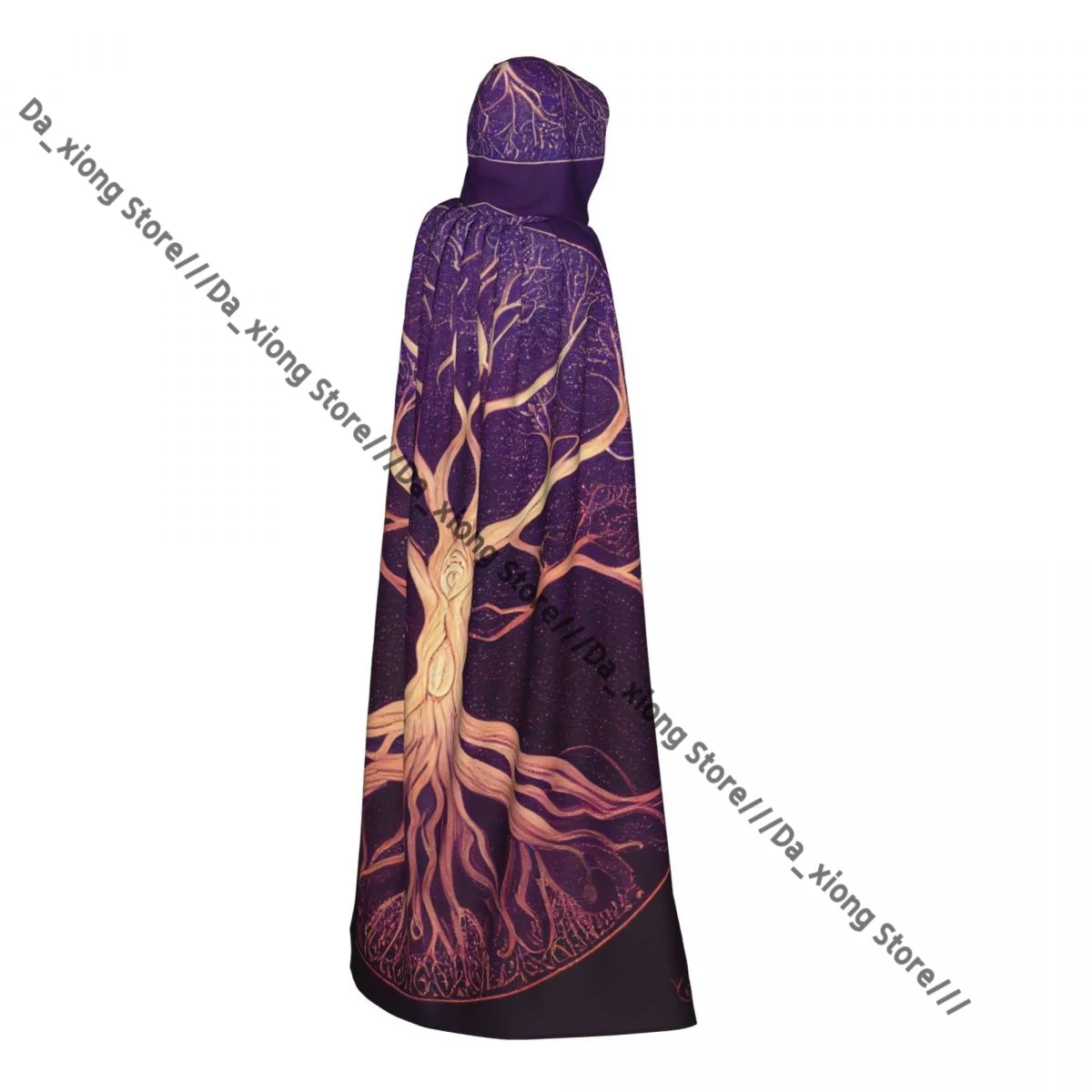 Witch Long Hooded Robe Tree Of Life Yggdrasil Halloween Cloak Cosplay Costumes for Adult