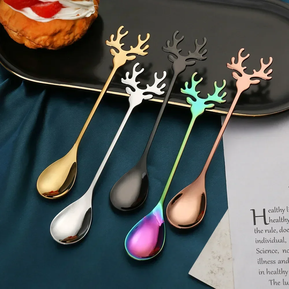 Stainless Steel Coffee Spoon Christmas Gift Teaspoon Dessert Snack Scoop Ice Cream Dessert Mini Spoons Tableware Kitchen Tools