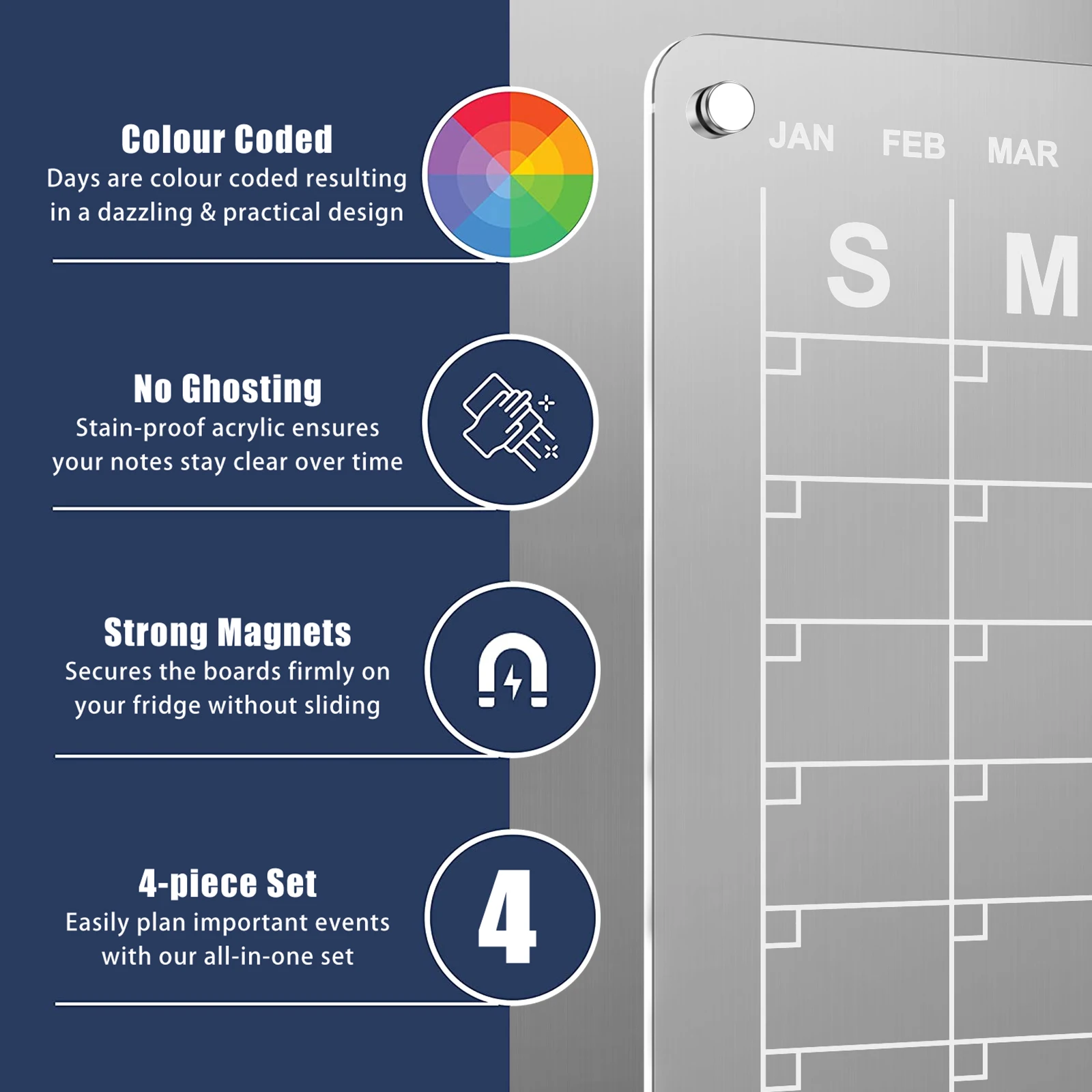 Magnetic Whiteboard Fridge Planner Board Reusable Dry Erase Board Schedule Acrylic Blank Board Monthly and Weekly Memo Calendar