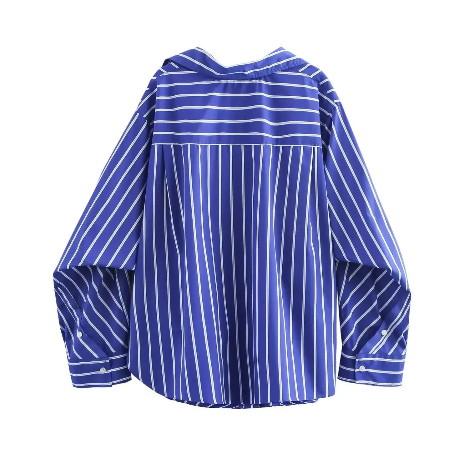 TRAF Striped Blue Shirt Woman Oversized Button up Long Shirts for Women 2024 Summer Casual Shirts Women Collar Beach Shirt Woman