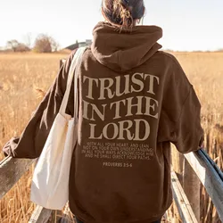 Trust In The Lord Inspirational Christian Women Hoodie Graphic Crew Neck Long Sleeved Hooded Pullover Women Sweatshirts