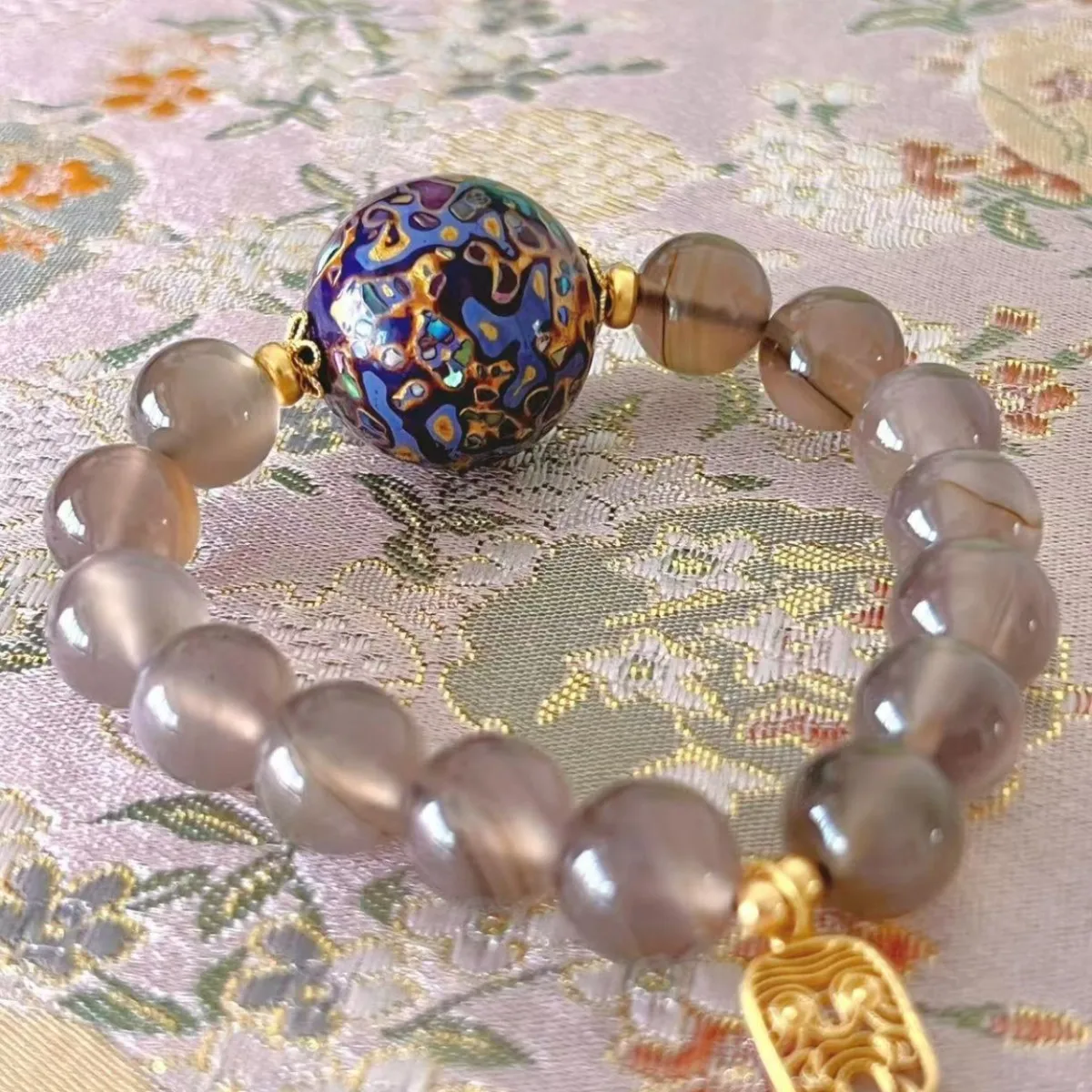 

Natural Tea Crystal Bracelet New Chinese Thai Blue Lacquer Beads Light Luxury Original Niche Design Bracelet