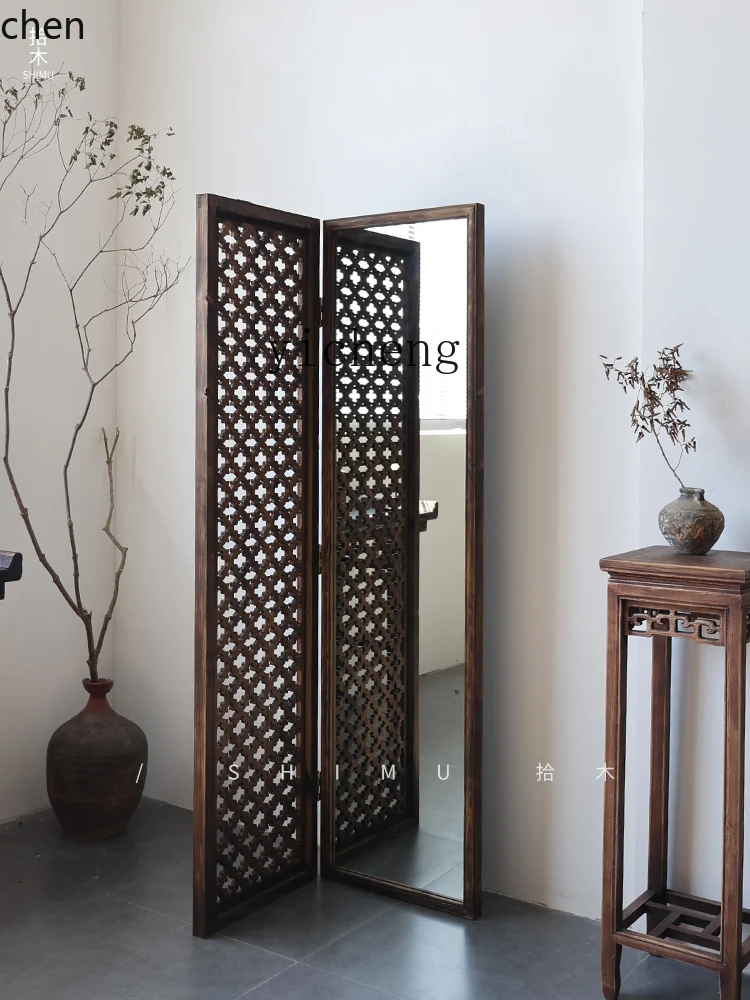 Full-Length Mirror Dressing Mirror Floor-Standing Solid Wood Vintage Furniture Ornament