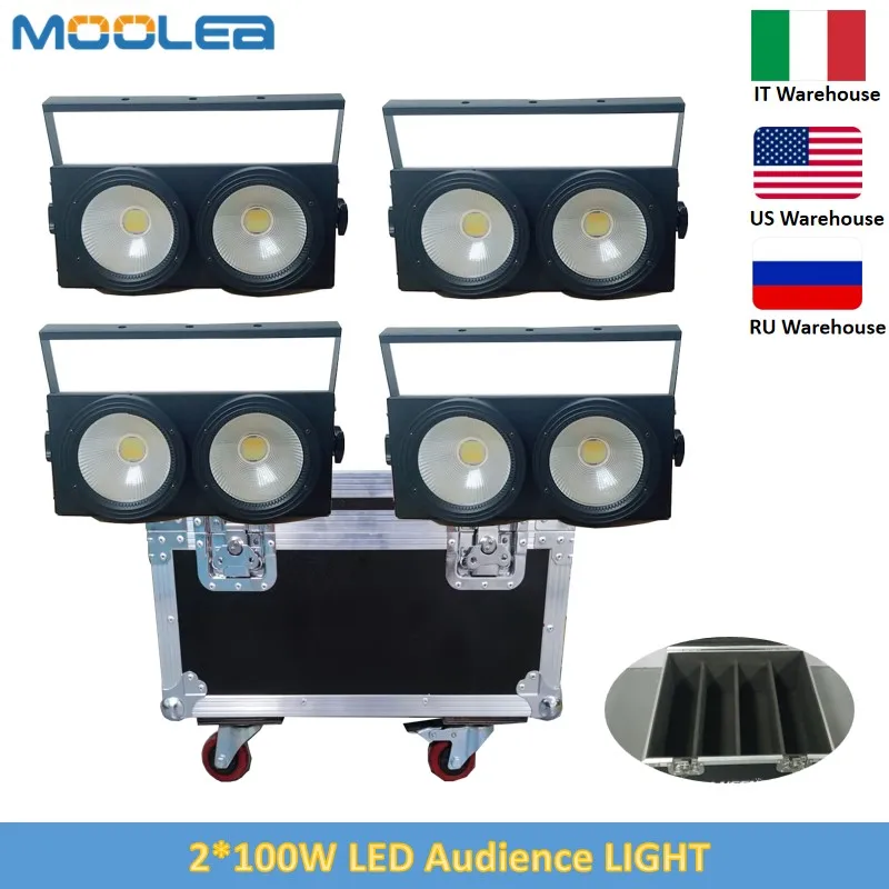 4pcs/lot, 2 Eye 2x100w COB Blinder Light 200W COB Blinder Lights Cold White Warm White Audience Light Flight Case Option