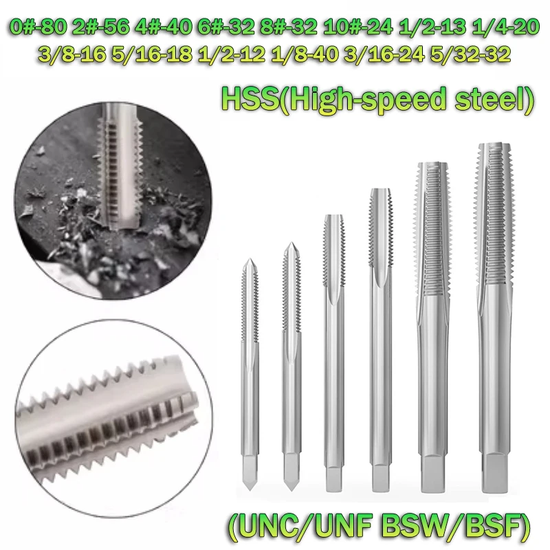 HSS Machine Plug Tap Thread Tool 0#-80 2#-56 4#-40 6#-32 8#-32 10#-24 1/2-13 1/4-20 3/8-16 5/16-18 1/2-12 1/8-40 3/16-24 5/32-32