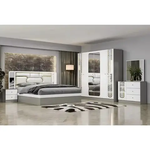 Wooden Frame King Bed Double Home Wooden Full Queen Bed Modern Luxury Furniture Bedroom Set