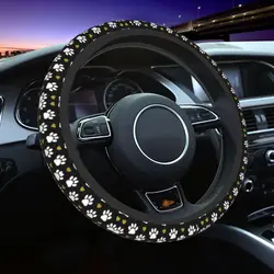 Trendy Pattern Of Paw Steering Wheel Cover White Dog Paws Gold Heart Steering Wheel Protector Fit 14.5-15 Inch Car Accessories