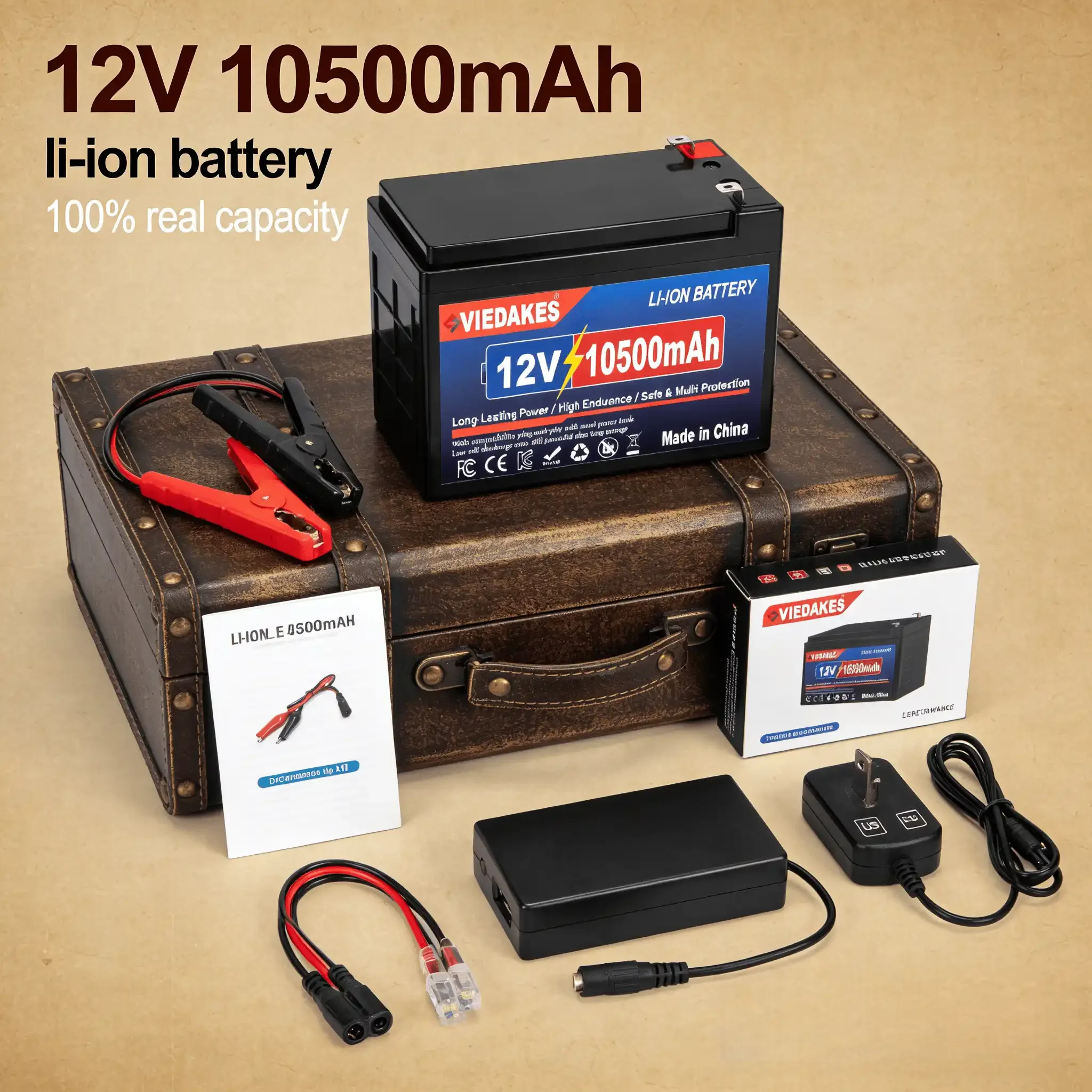 

100% Real Capacity 12V 10500mAh Lithium Battery Fast Charge Li-ion Pack for Camping Scooter Fishing Light Power Supply