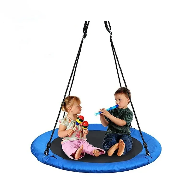 Blue Oxford Net Round Hang Rope Swing Portable Outdoor Courtyard Casual Hammock Swing Garden Hanging Chair for Backyard Patio