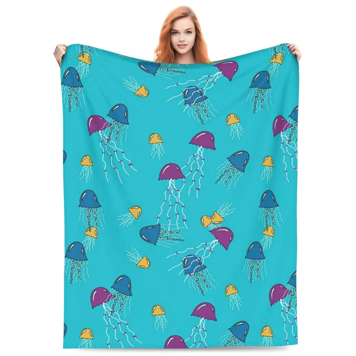 Fish Jellyfish Ocean Animals Blanket Flannel Sofa Throw Blanket Lightweight Throw Blankets for Bedroom Throws Bedspread Quilt