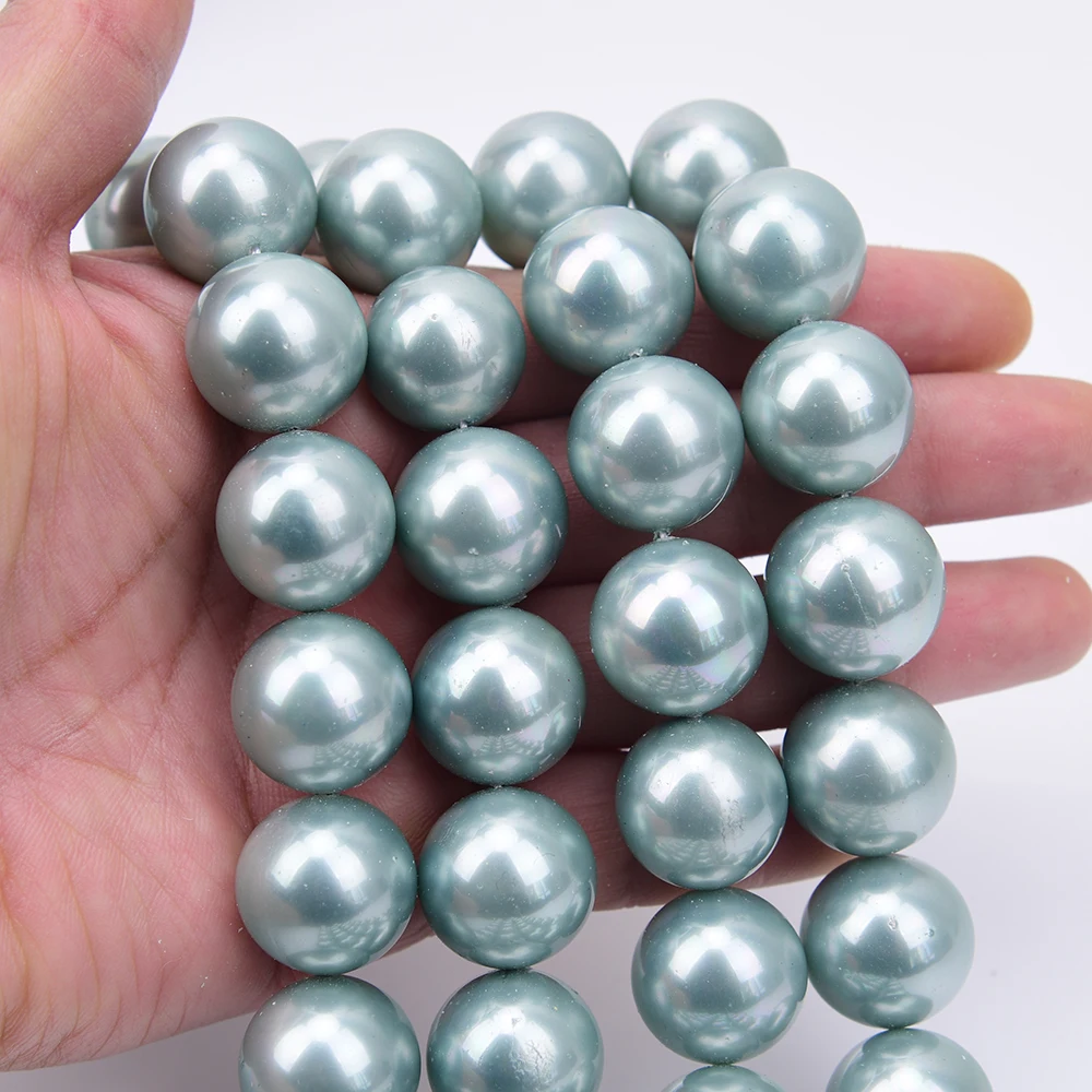 APDGG Large Size 20mm Blue Gray Sea Shell Round Loose Beads 15.5'' Strand Jewelry Making DIY