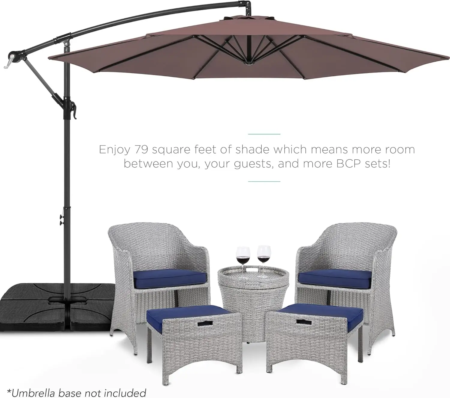 10ft Offset Hanging Market Patio Umbrella w/Easy Tilt Adjustment, Polyester Shade, 8 Ribs for Backyard, Poolside,Lawn and Garde3