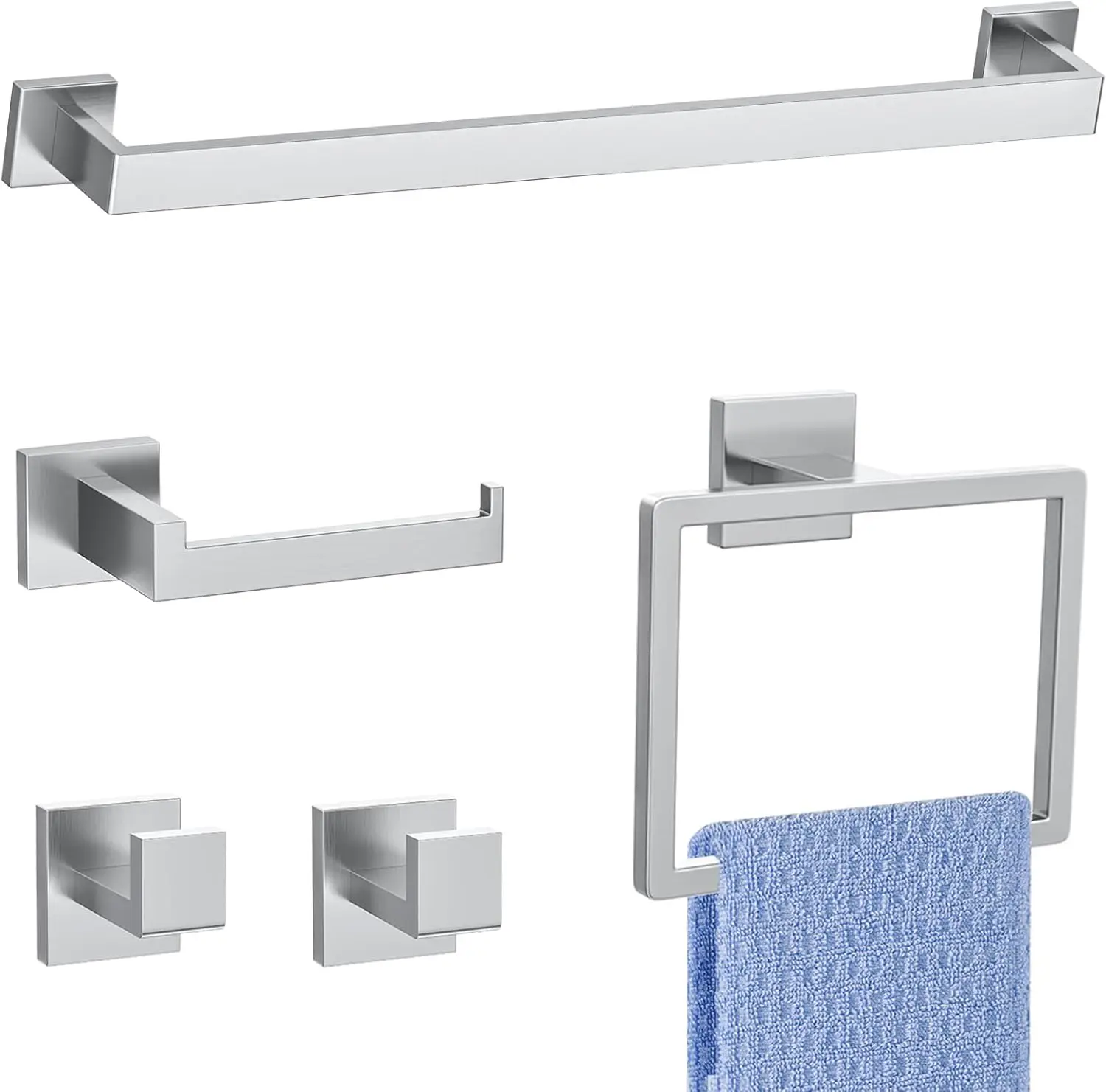 

5-Piece Brushed Nickel Bathroom Hardware Accessories Set 23.6 Inch Wall-Mounted SUS304 Stainless Steel Towel Bar Toilet Paper