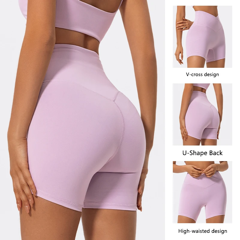 Hearuisavy Summer Workout Gym Shorts Women Cross Waist Cycling Shorts Yoga Clothes Breathable High Waist Sports Leggings Female