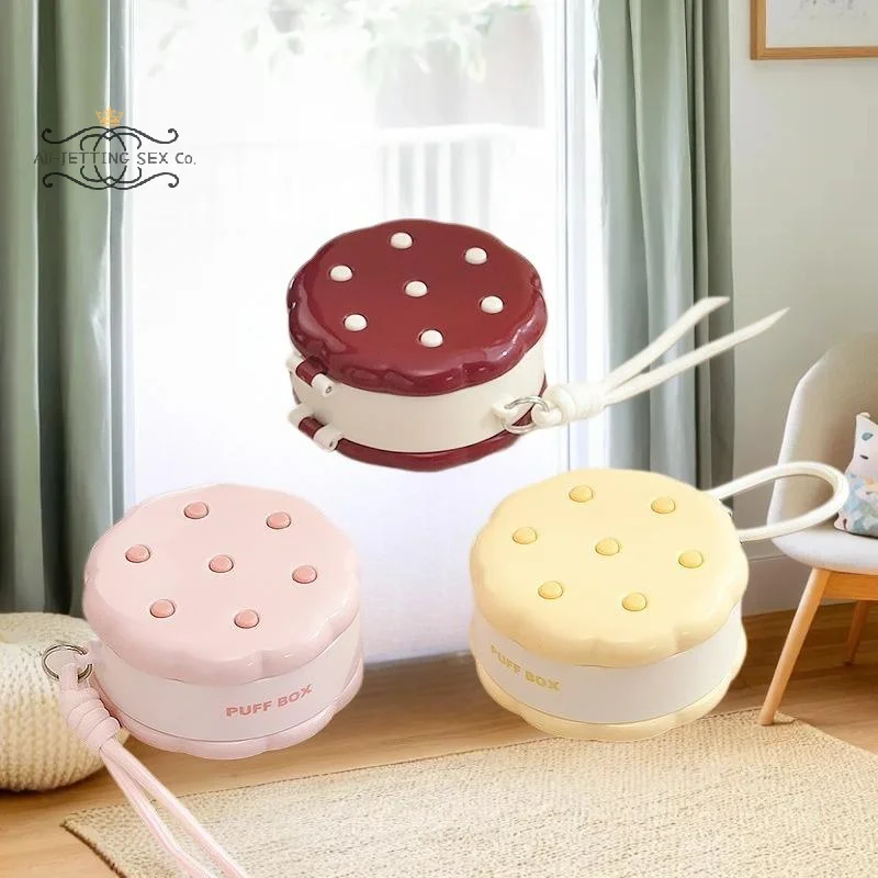 1pc forma de biscoito dupla camada pó puff stora caixa material seguro multifuncional caixa de armazenamento de cosméticos organizador de caixa à prova de poeira