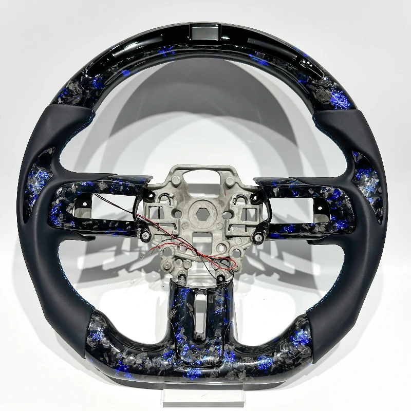 

Blue Forged Carbon Fiber Steering Wheel for Mustang Unique with LED for Ford Mustang 2015 2018 2020 2023 with Smooth Leather