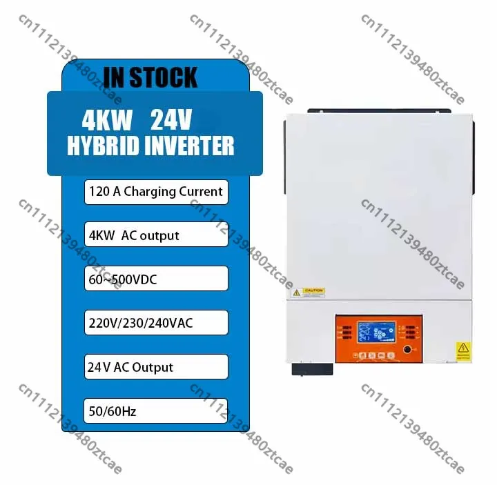 4KW Hybrid Pure Sine Wave Inverter 24VDC to 230VAC, Wide PV Input 60-500VDC, Off Grid Home Solar Inverter