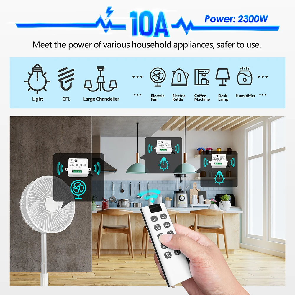 HF-Smart-Light-Schalter 433MHz 110V 220V Mini-Relais-Empfänger modul, 4-in-1-Fernbedienung, für LED-Licht lampen lüfter ein/aus