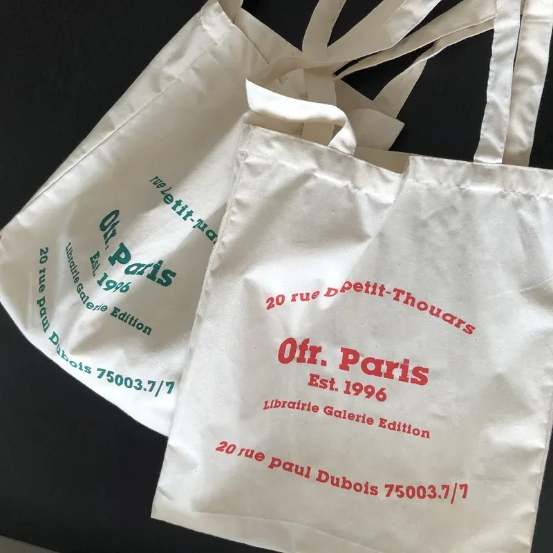 Causal Ofr Paris Letters Print Canvas Tote Bag Simple Shoulder Shopping Bag Women Thin Cloth Handbag Student Books Shopper Bag