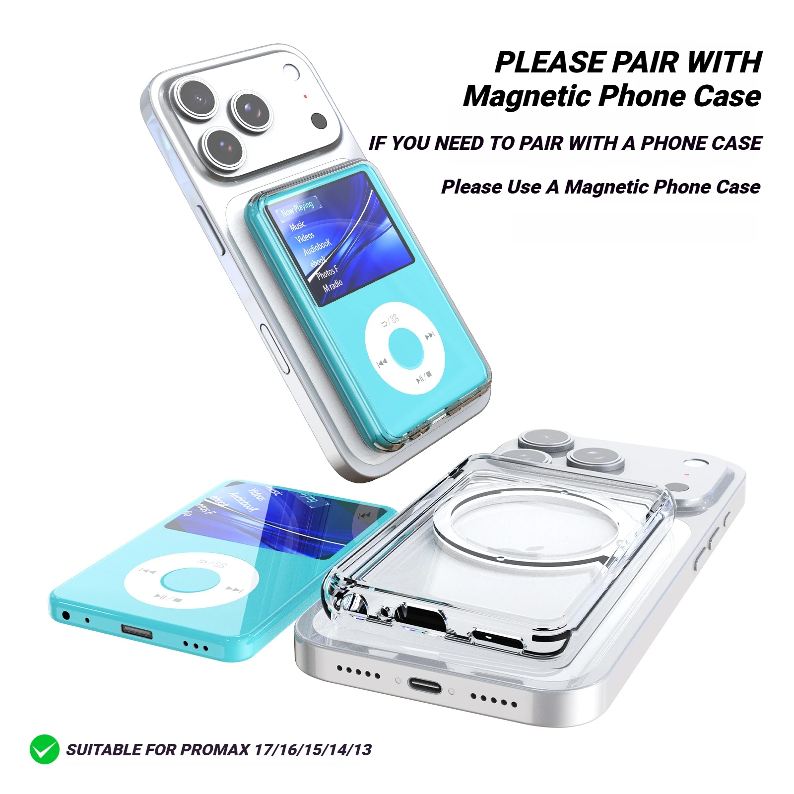 Etui magnetyczne INNIOASIS Y1 z TPU, kompatybilne z MagSafe, ultracienkie, przezroczyste, miękkie etui, przenośna obudowa na odtwarzacz MP3. — zdjęcie produktu 3