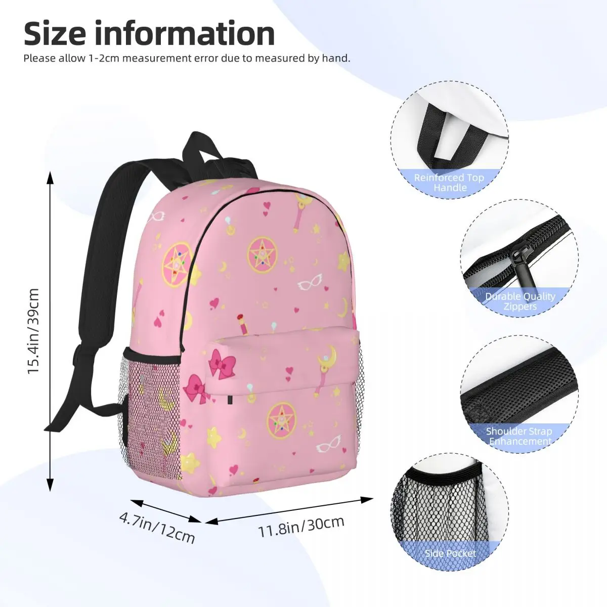 Tas sekolah ringan motif Sailor-Moon untuk sekolah, luar ruangan, belanja, kantor 15 inci