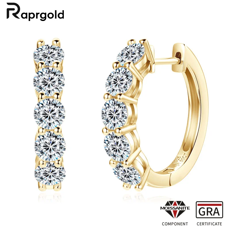

RAPRGOLD GRA Certified Sparkling Moissanite Hoop Earring for Women S925 Sterling Silver Huggie Earring Jewelry Gifts Pendientes