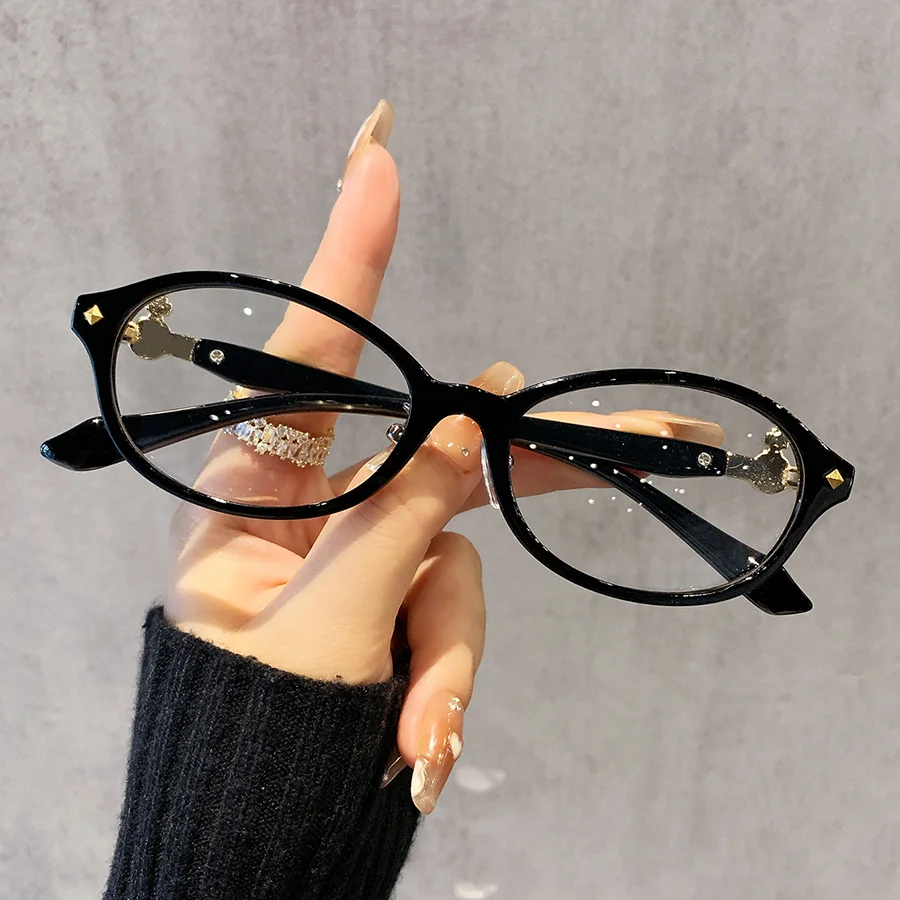 1 Stück Damen-Brille, schlicht, neu, hochwertig, Vintage, oval, Metall, Saturn-Design, Nische, trendig, lässig, kein Make-up-Look, schützende Sicht