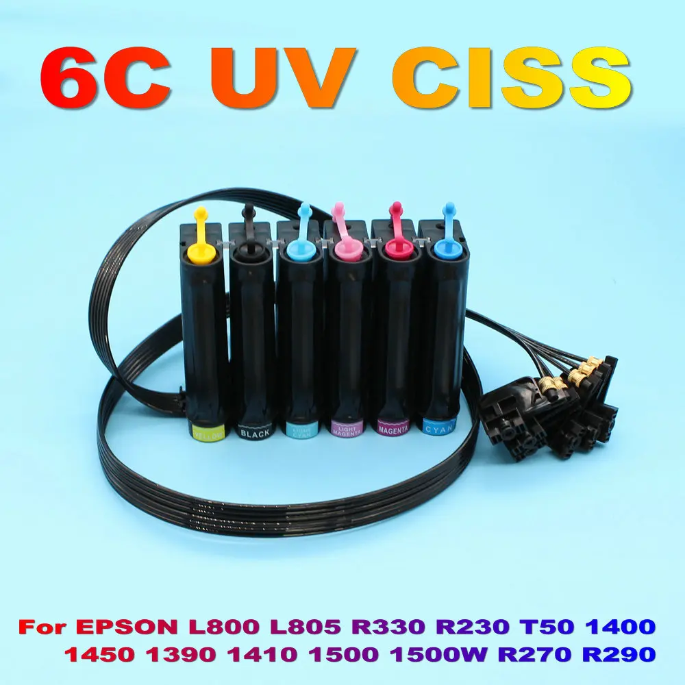 6C UV CISS For Flatable LED Printer UV Ink Ciss For EPSON L800 L805 R330 R230 T50 1400 1450 1390 1410 1500 1500W R270 R290 CISS