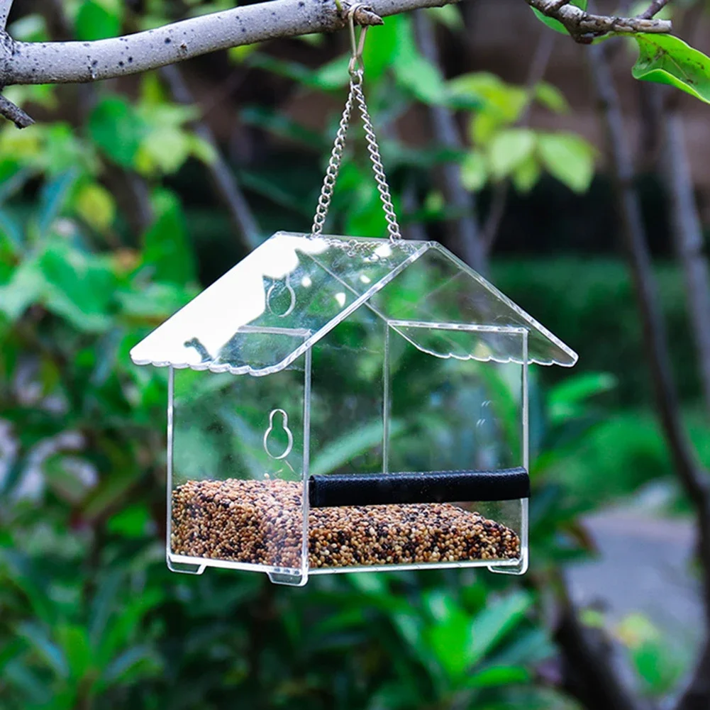 1pc Outdoor Hanging Bird Feeder With Suction Cups Acrylic Outdoor Bird Feeder For Feeding Tits Cardinals Sparrows Household Feed