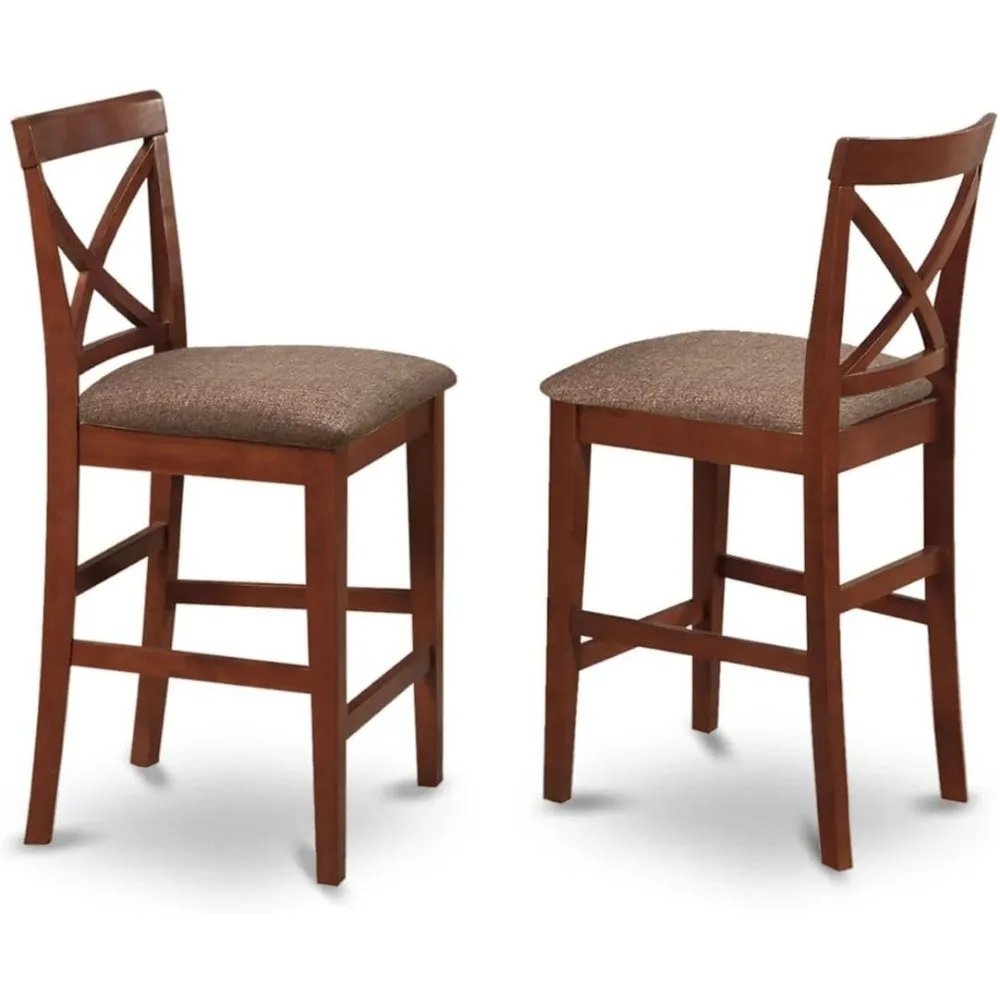 

PBS-BRN-C Pub Counter Height Bar Stool - Linen Fabric Bar Height Dining Chairs, Set of 2