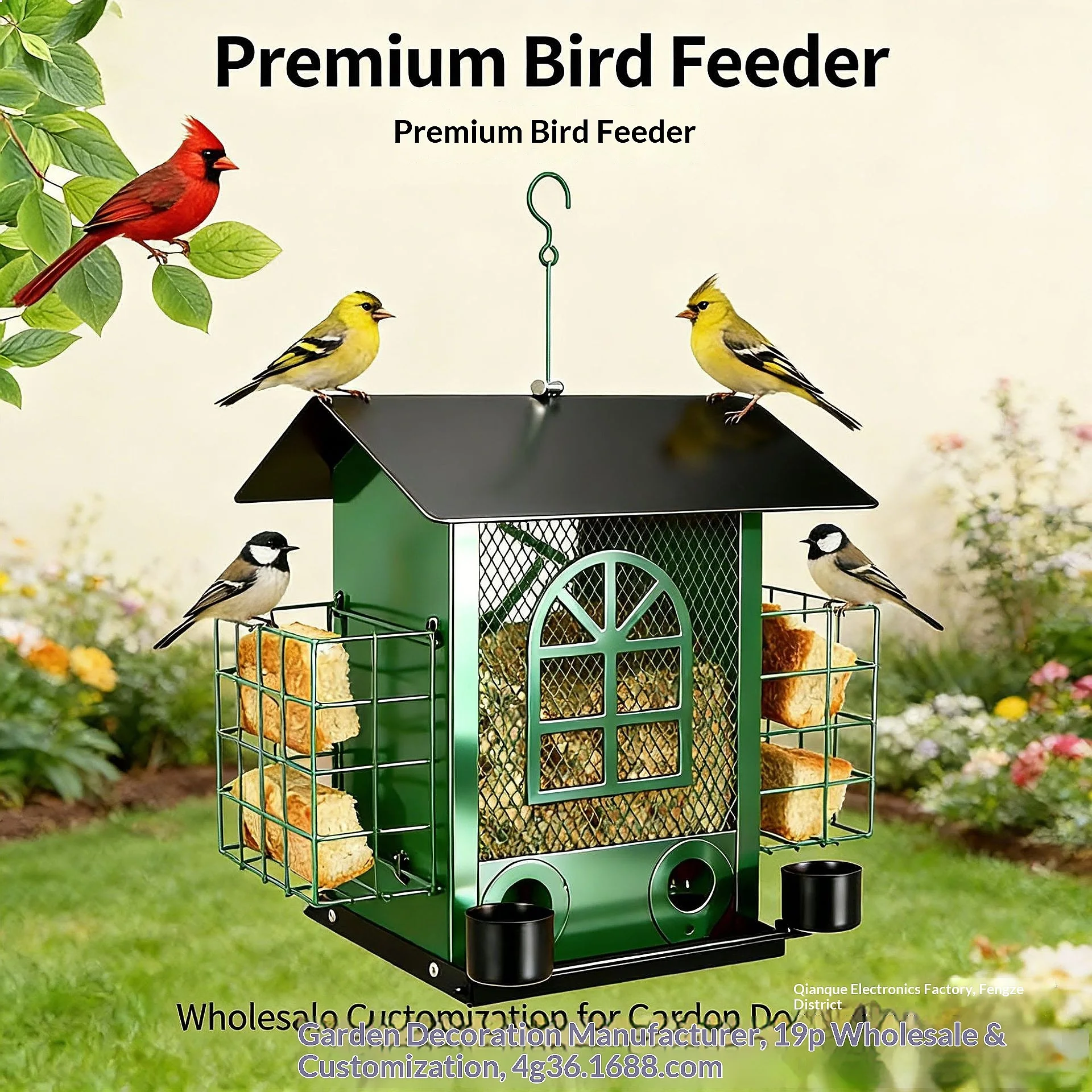 

Bird Feeder Outdoor Metal Mesh Triple Feeder Large Capacity Weatherproof Wild Bird Feeding Station bird cage bird bebederos