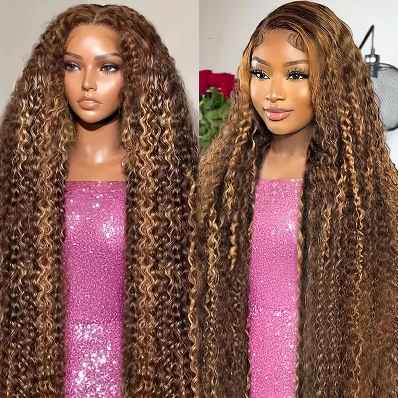 

Парик из натуральных волос с глубокими волнистыми локонами, цвет P4/27, с эффектом предварительной прически, 13x6 HD Lace Frontal, для женщин