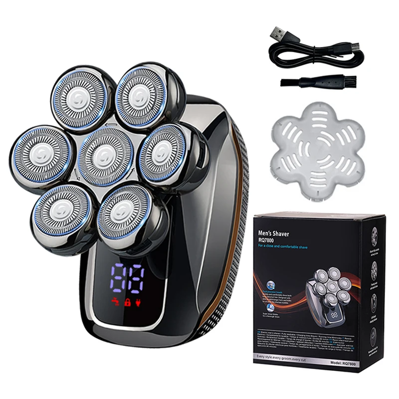 Floating 7-Blade 5-in-1 Electric Shaver For Men Rechargeable Nose Hair Trimmer Facial Cleaning Massager Bald Head Beard Razor