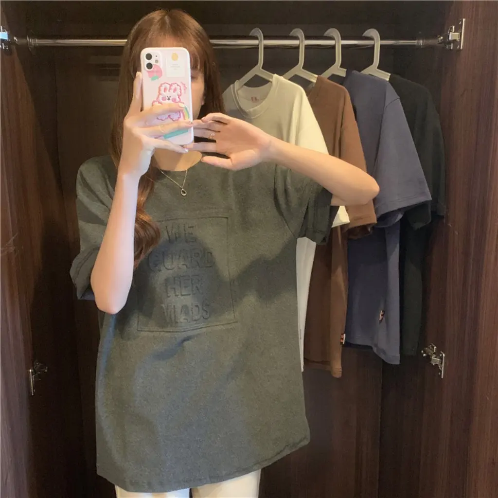 

Women's Large Size Casual Top Korean-Style Half-Sleeve Loose Bump Letter Print Base Shirt Summer Short-Sleeve T-Shirt