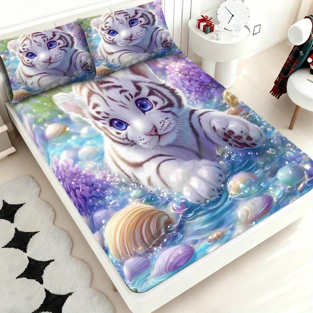 Pastel Dream Sheet Set, Breathable and Comfortable Mattress Protector, Breathable Polyester Material (includes 1 fitted sheet + 2 pillowcases), Mattress Protector, Fitted Sheet Style, Protective Cover, Mattress Protector, Fitted Sheet Style Bedding, Christmas Theme Bedding