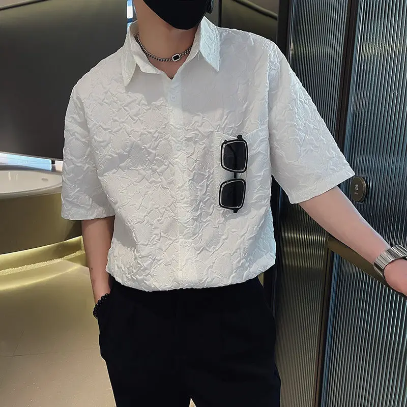 Summer Five-point Sleeve Shirt Men's 2025 New Casual Handsome Half-sleeved Inch Shirt Thin Men's Top Mid-sleeved Shirt