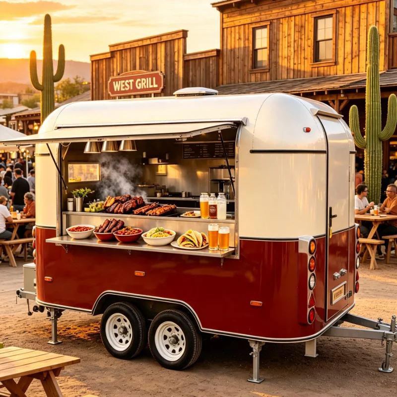 Catering Trailer Mobile Outdoor Street Kiosk Portable Hot Food Serving Station Reinforced Counter Stall For Hot Snack Retail