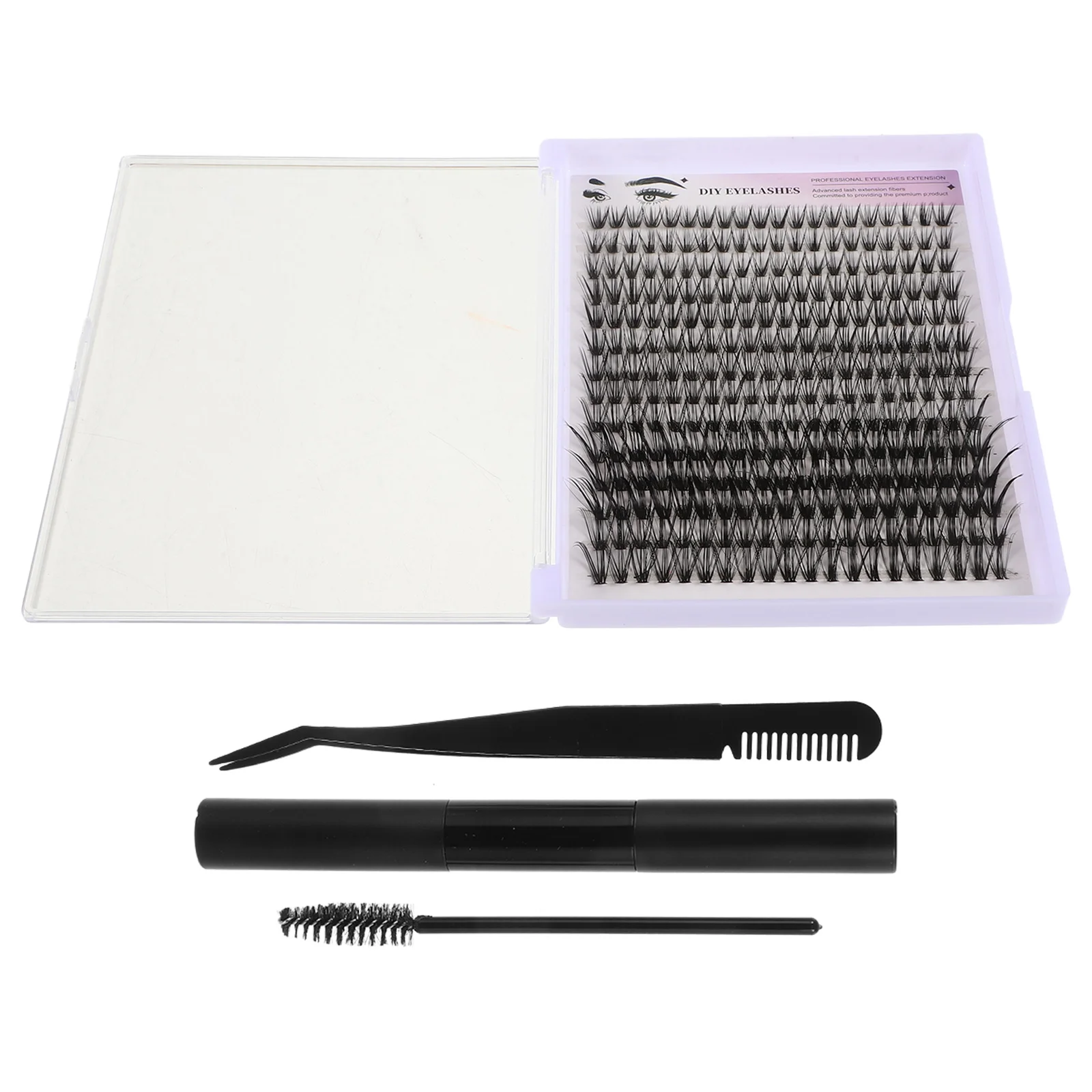 1 Set Diy False Eyelash Kit Individual Lashes Cluster Extensions Natural Look Portable Tools Remover Curved Tweezers Combs Brush