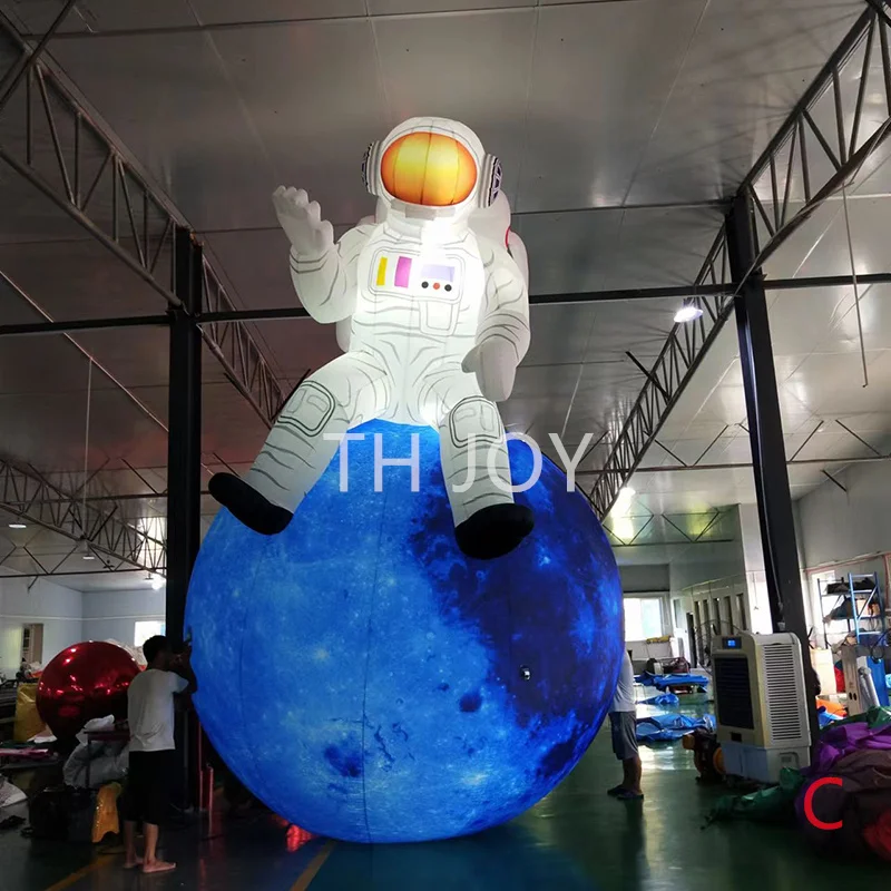 6m 20ft high Custom Giant inflatable spaceman model,inflatable astronaut sit on earth balloon with light