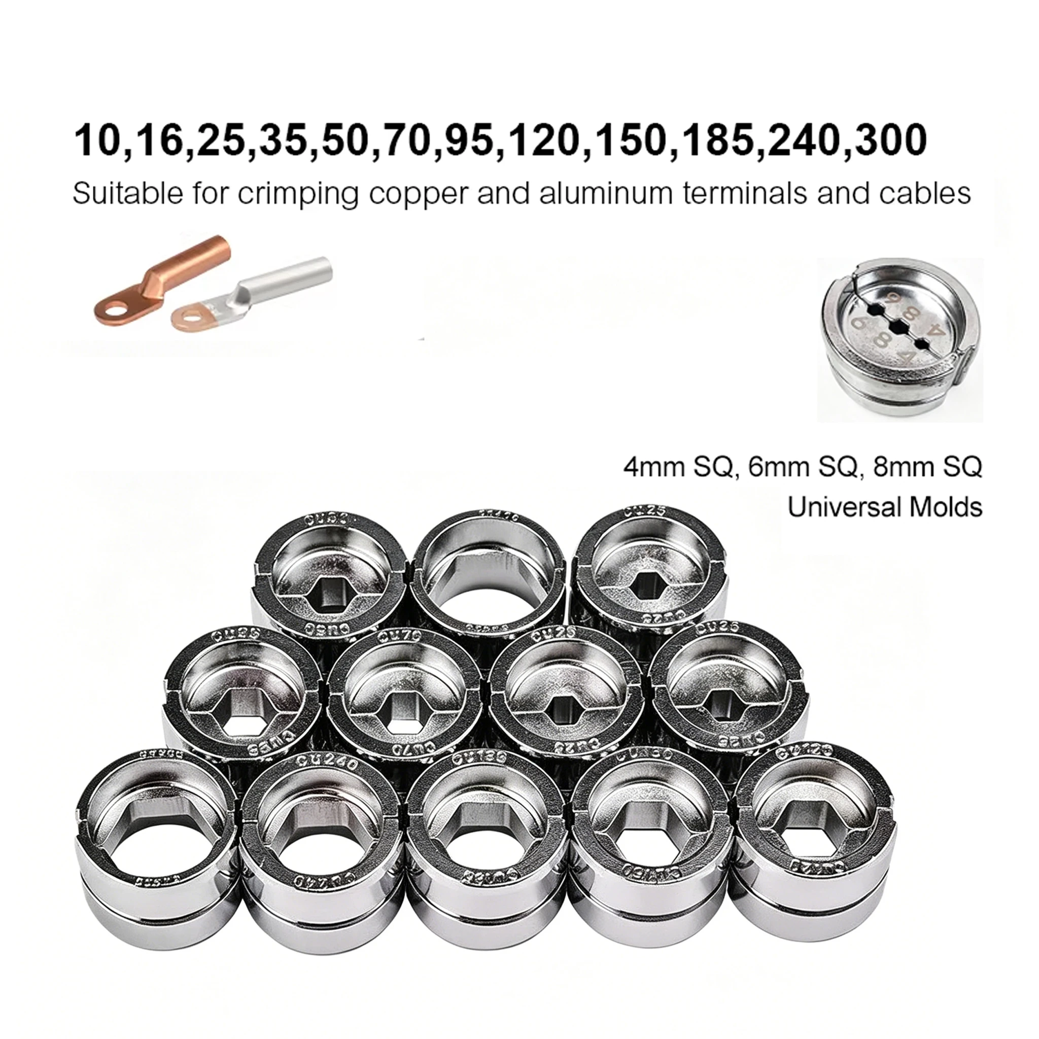 Hydraulic Crimping Dies 10-300mm² and 4, 6, 8 Universal Molds for ES-300 / GC-300 / EZ-300