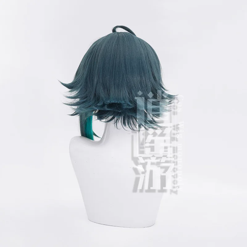 Juego Genshin Impact Xiao Cosplay peluca 40CM pelo corto pelo sintético resistente al calor fiesta de Halloween pelucas de Cosplay de Anime + gorro de peluca